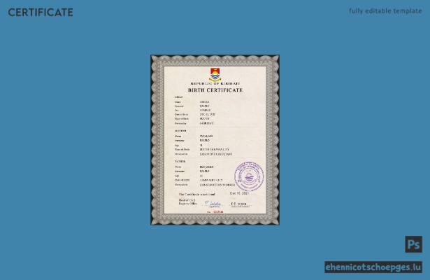 Kiribati Geburtsurkunde PSD-Beispielvorschau